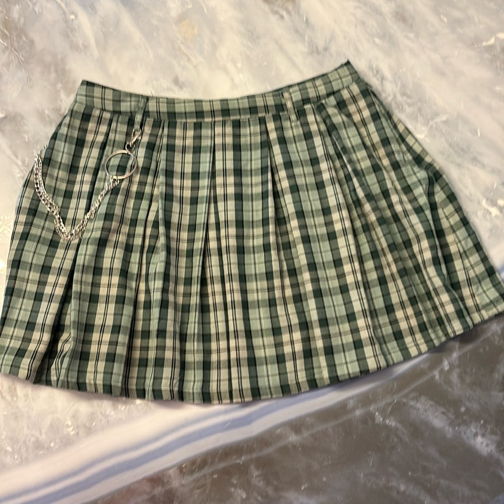 💚Hot Topic Green Plaid Pleated Mini Skirt